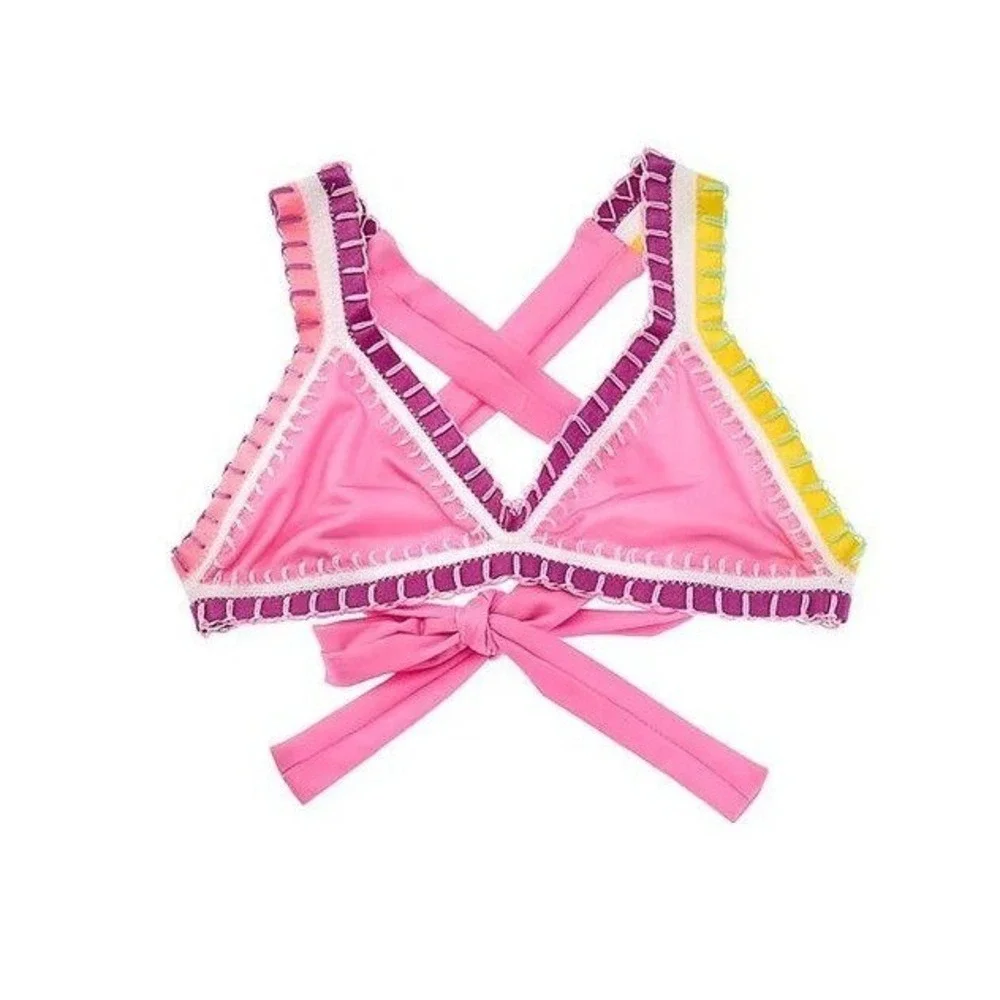 NWT PQ Swim rainbow embroidered baby bikini Top Size 6